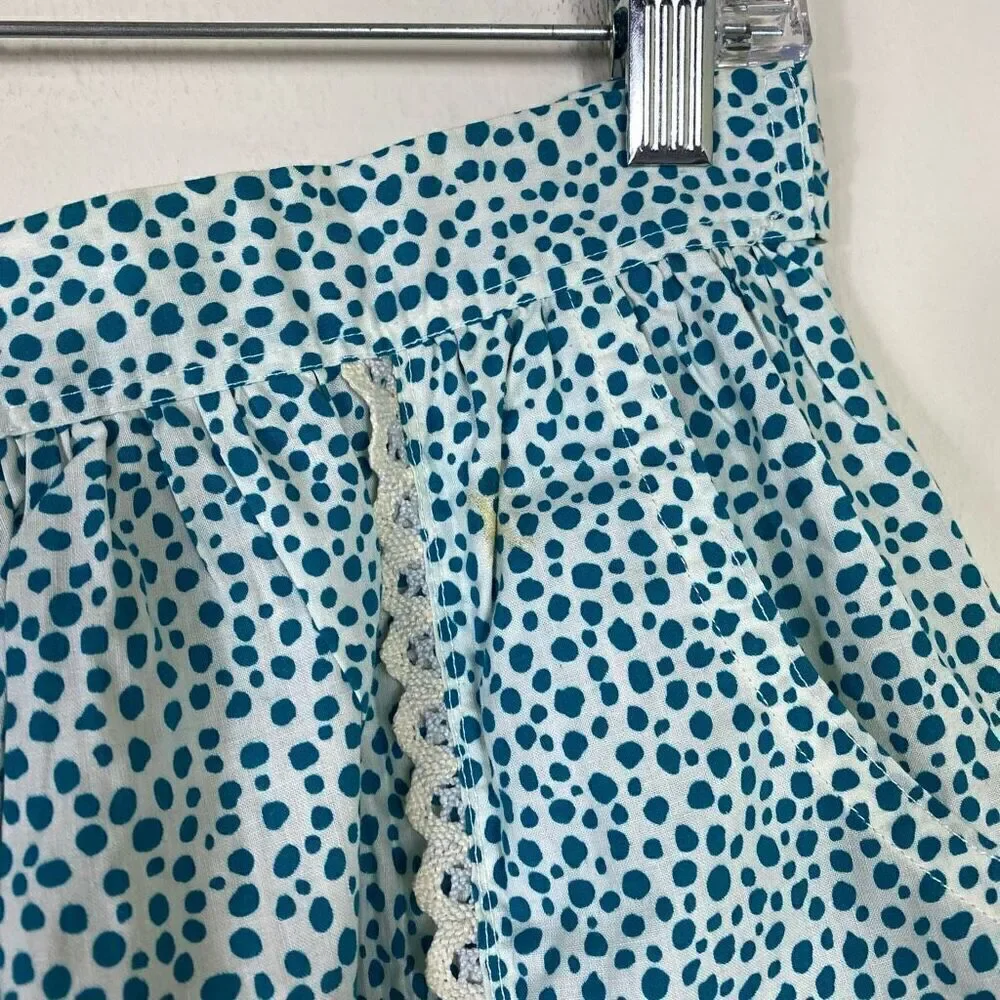 Vintage White & Teal Spotted Half Apron With Pockets Size S
